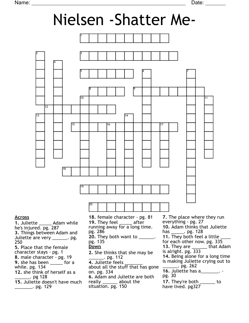 Nielsen -Shatter Me-  Crossword