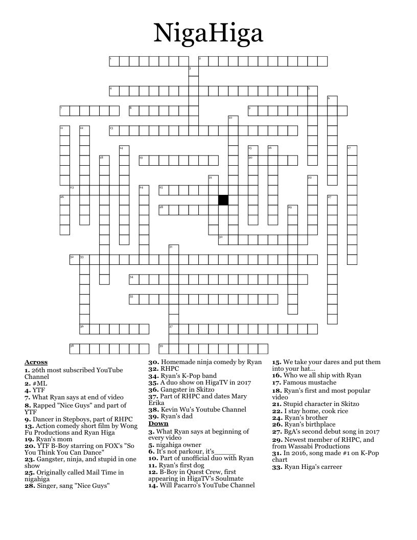 NigaHiga Crossword