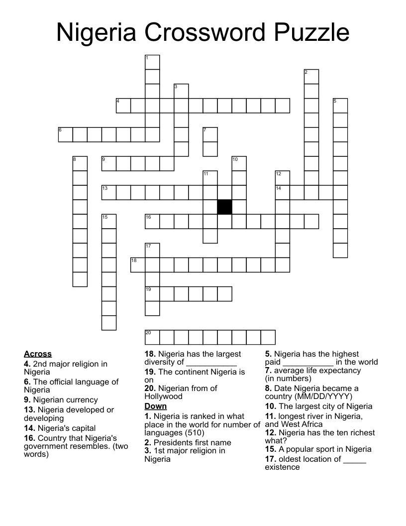 Nigeria Crossword Puzzle