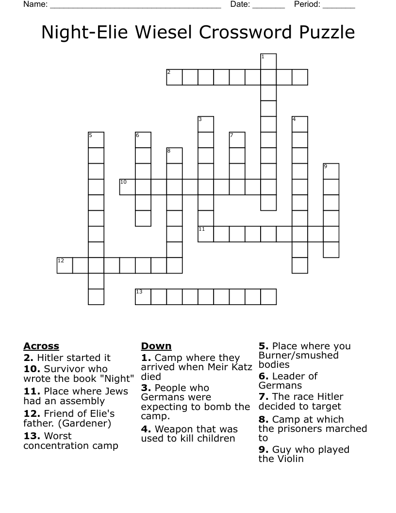 Night-Elie Wiesel Crossword Puzzle