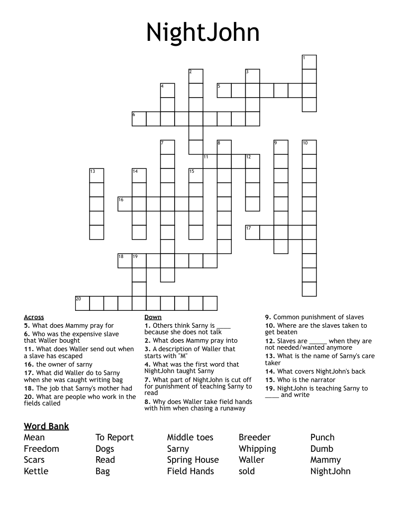 NightJohn Crossword