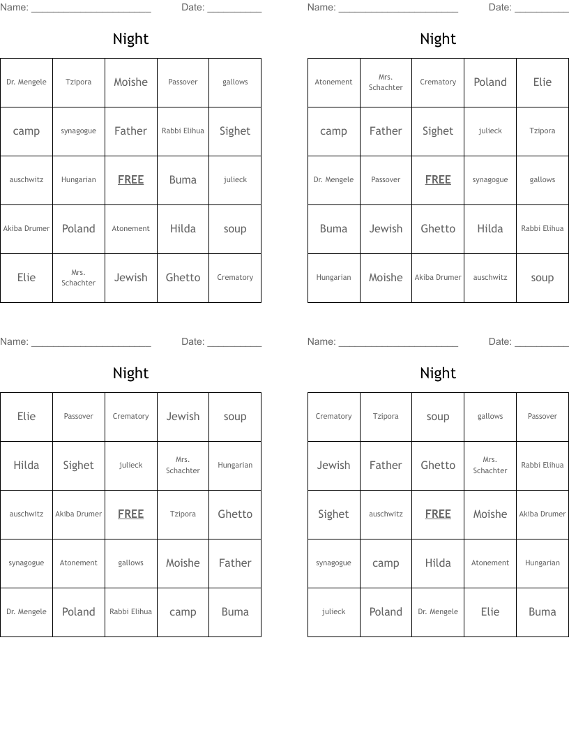 Night Bingo Cards