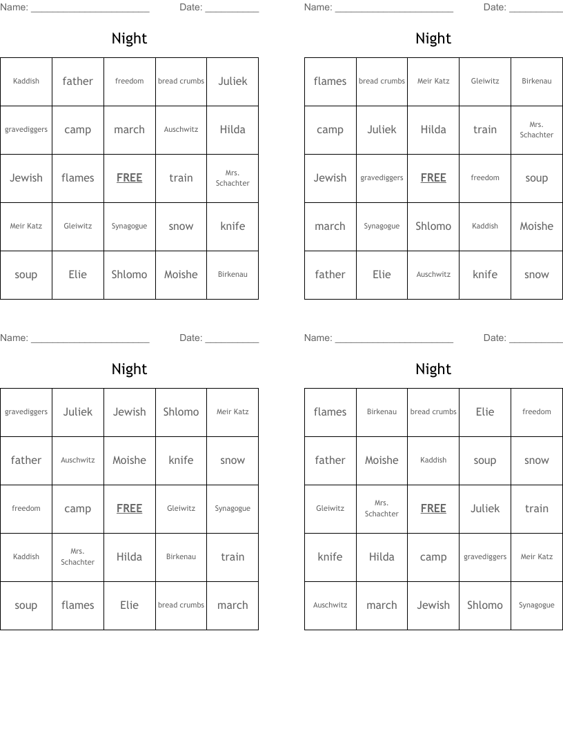 Night Bingo Cards