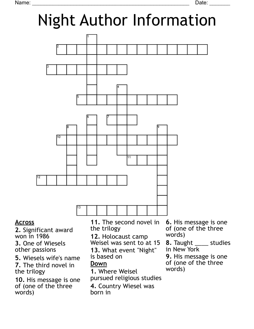 Night Author Information Crossword