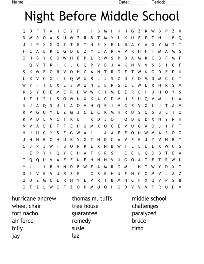 Night Before Middle School Word Search