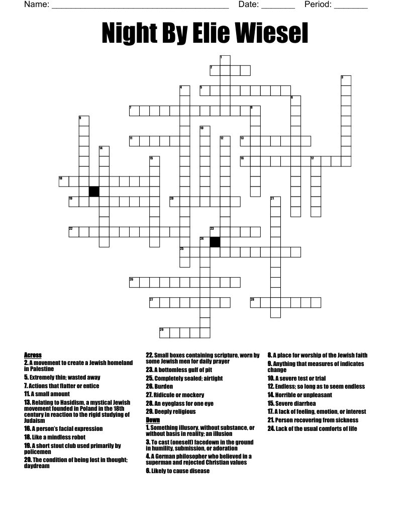 Night By Elie Wiesel Crossword