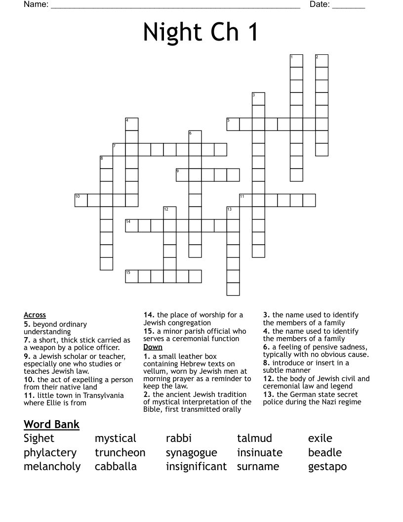 Night Ch 1 Crossword