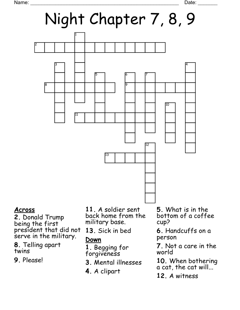 Night Chapter 7, 8, 9 Crossword