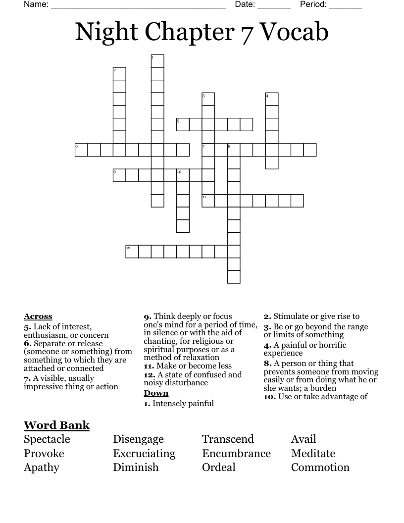 Night Chapter 7 Vocab Crossword