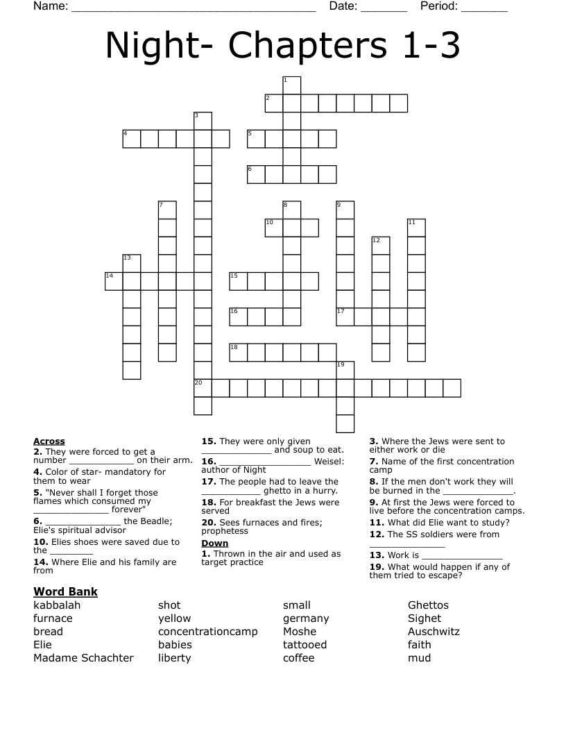 Night- Chapters 1-3 Crossword