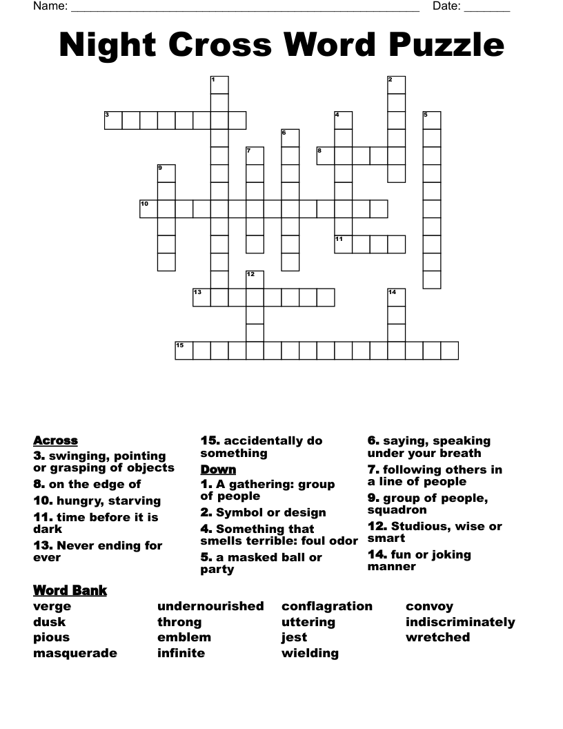 Night Cross Word Puzzle