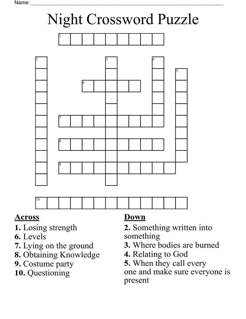 Night Crossword Puzzle