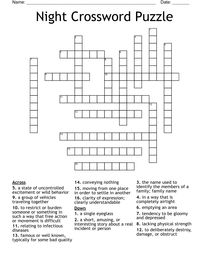 Night Crossword Puzzle