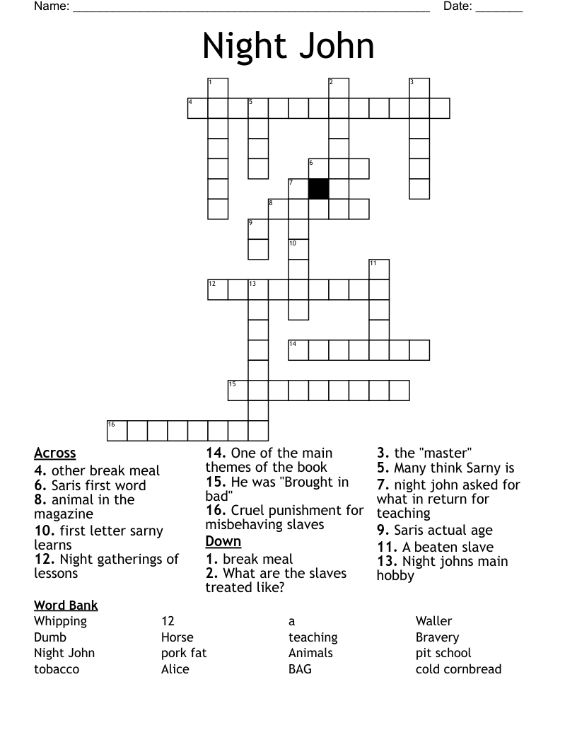 Night John Crossword