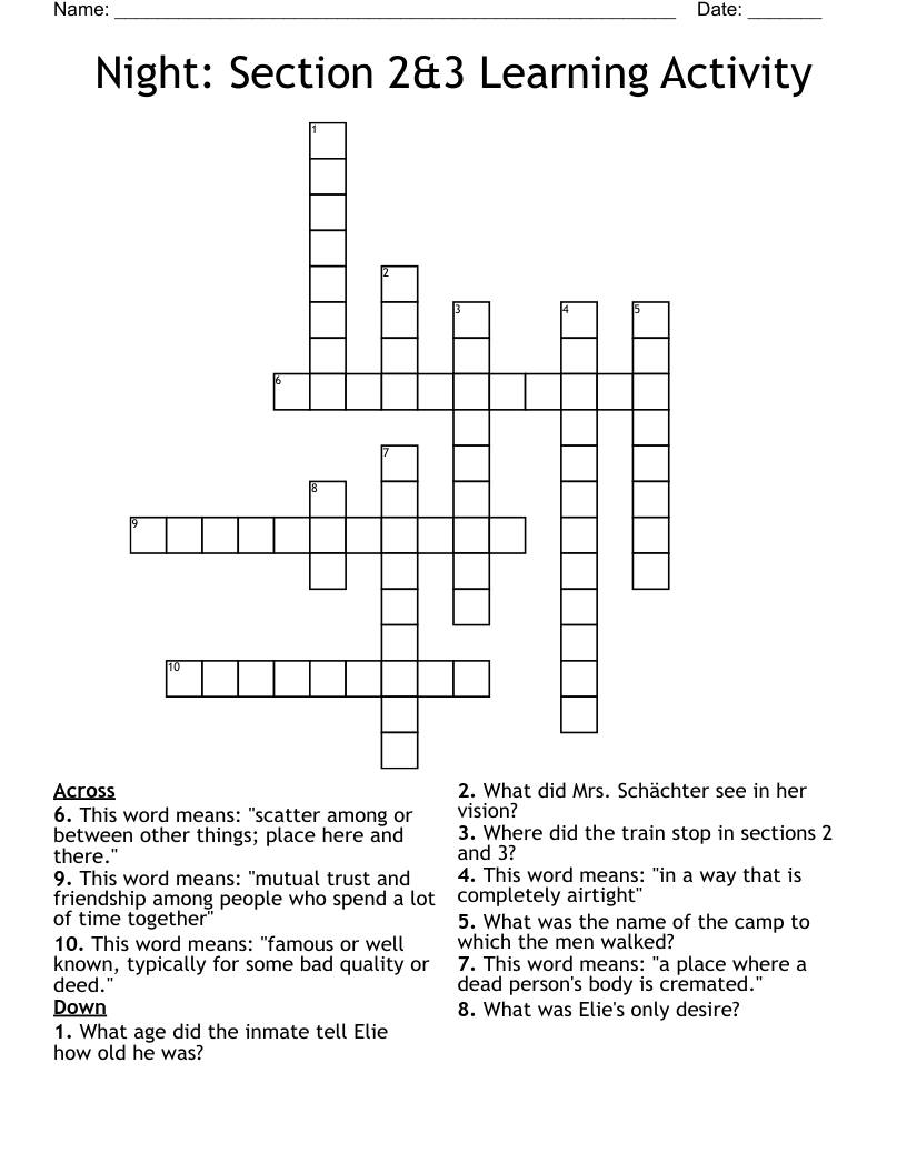 Night: Section 2&3 Learning Activity Crossword