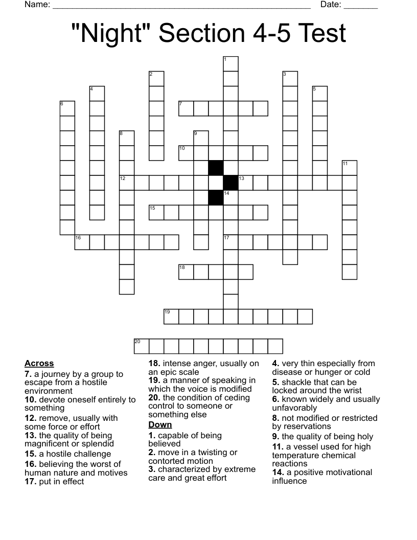 "Night" Section 4-5 Test Crossword
