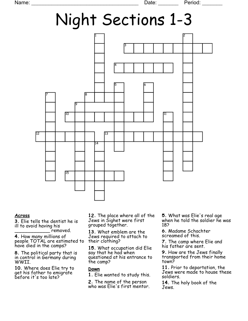 Night Sections 1-3 Crossword