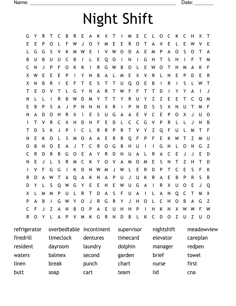 Night Shift Word Search
