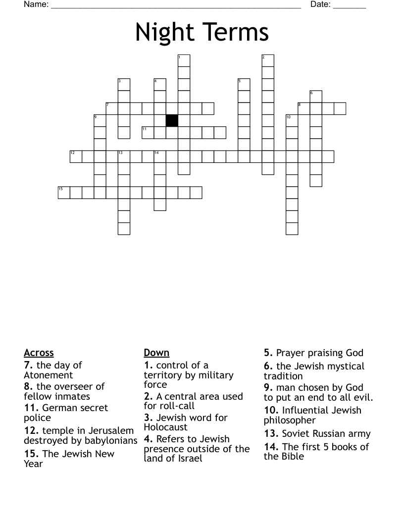 Night Terms Crossword