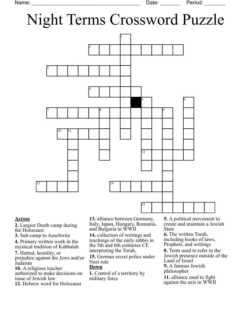 Night Terms Crossword Puzzle