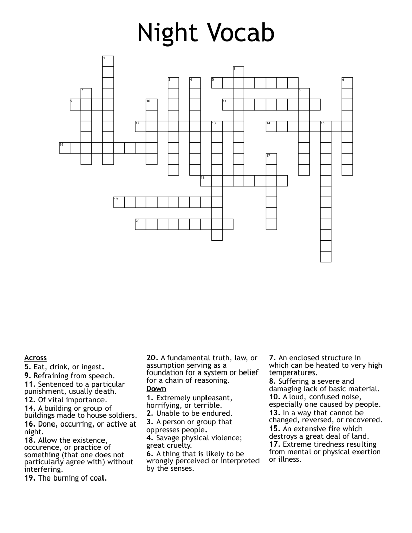 Night Vocab Crossword