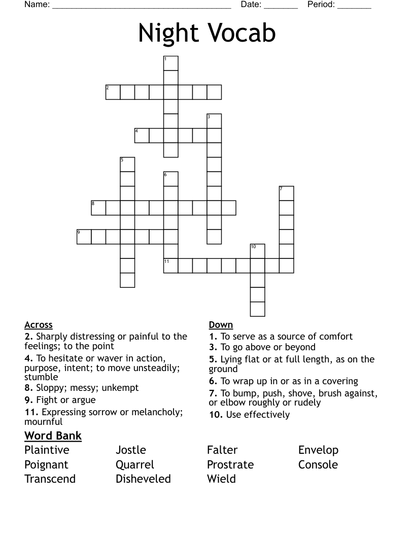 Night Vocab Crossword