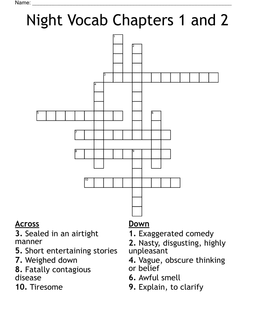 Night Vocab Chapters 1 and 2 Crossword