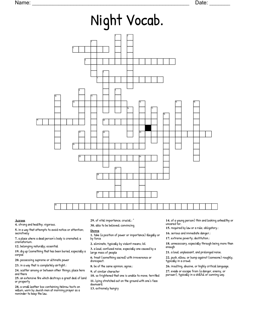 Night Vocab.  Crossword