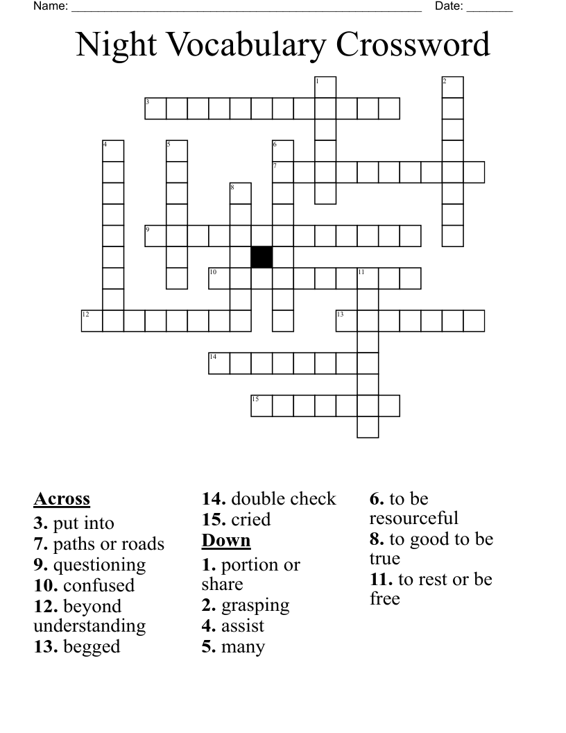 Night Vocabulary Crossword