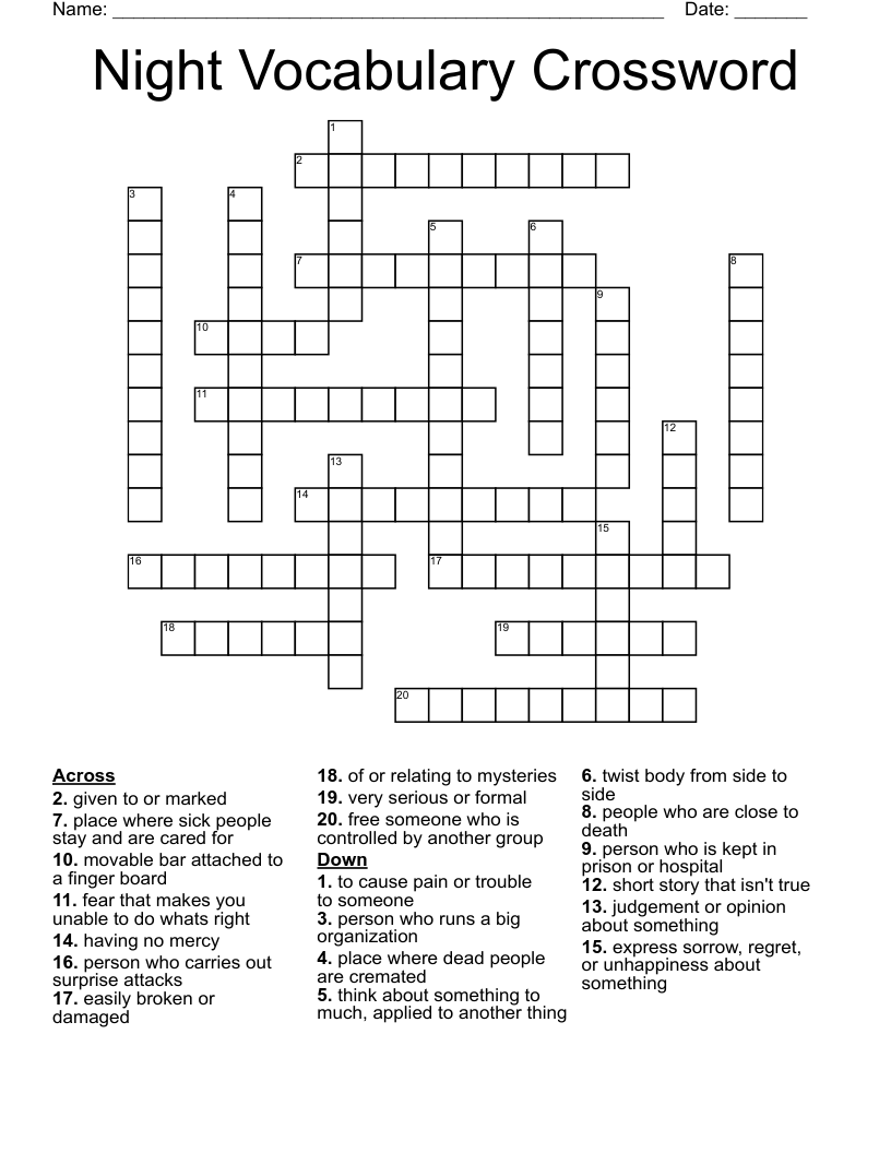 Night Vocabulary Crossword