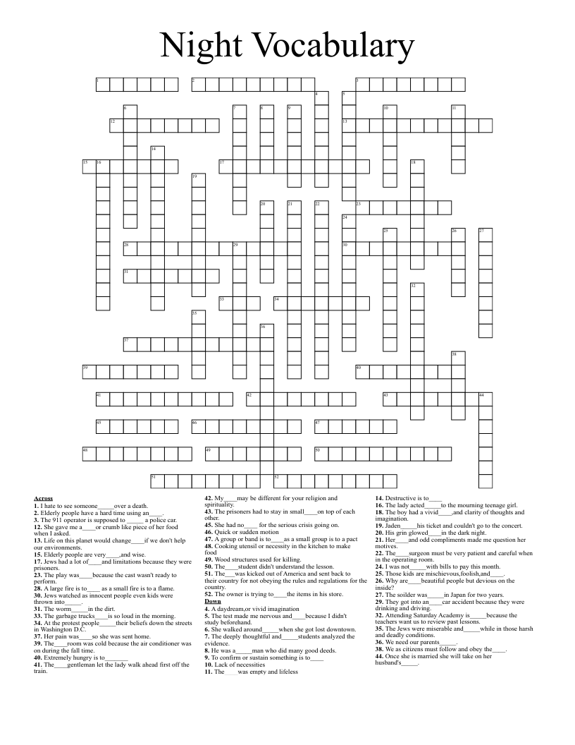 Night Vocabulary  Crossword