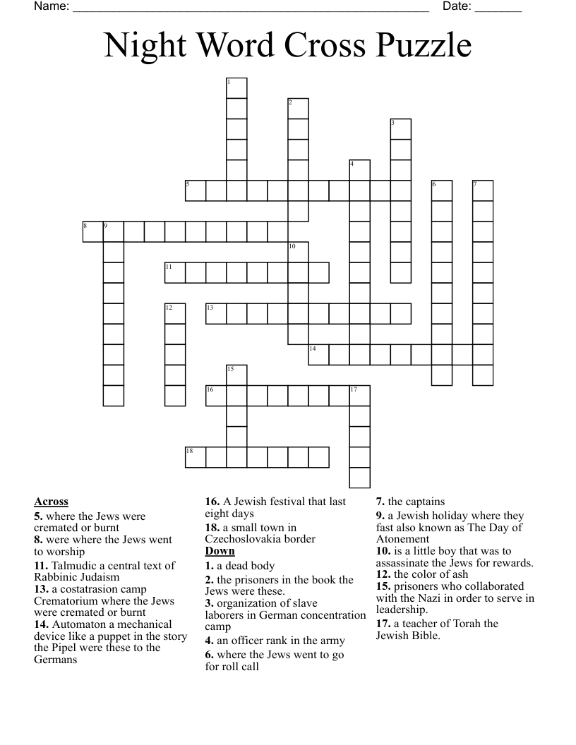 Night Word Cross Puzzle  Crossword