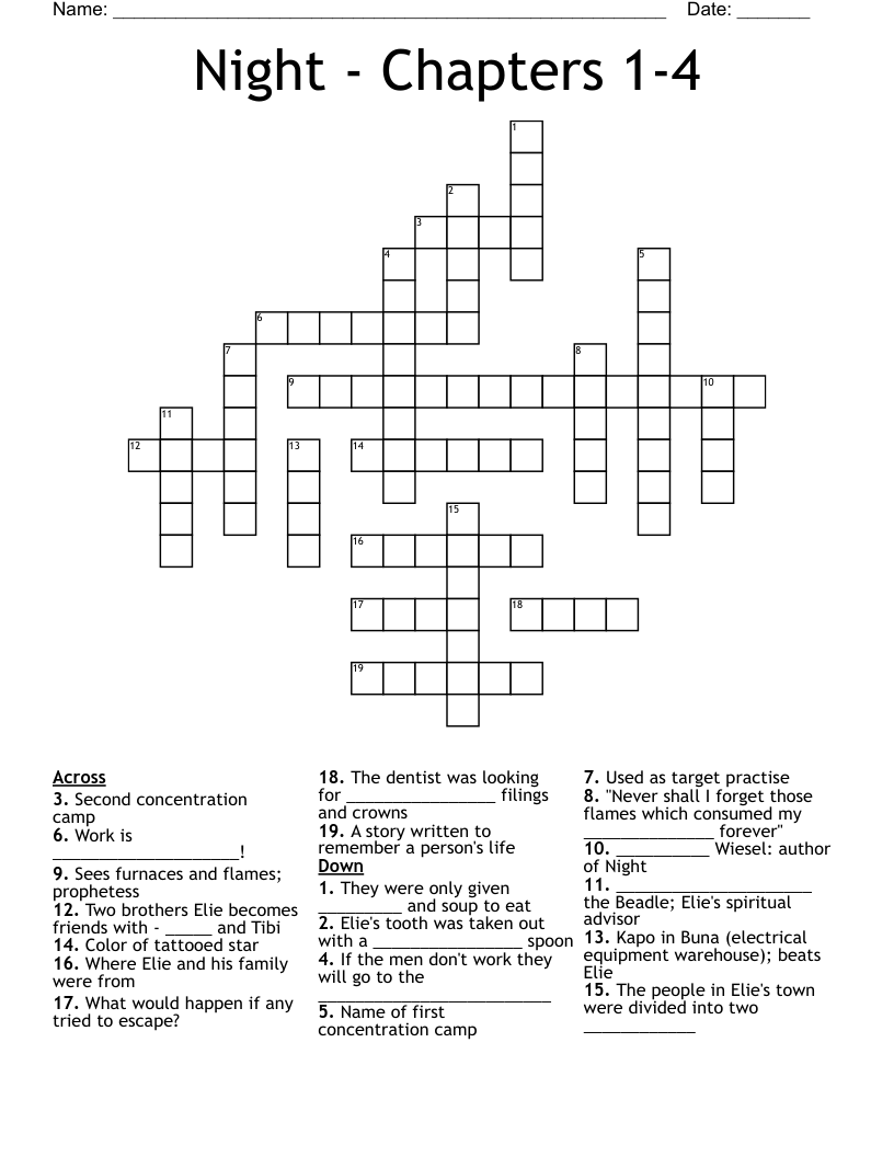 Night - Chapters 1-4 Crossword
