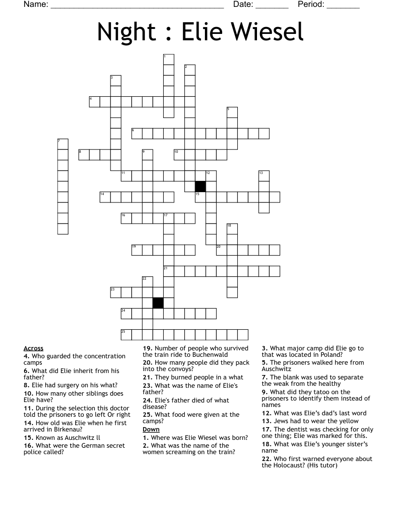 Night : Elie Wiesel Crossword