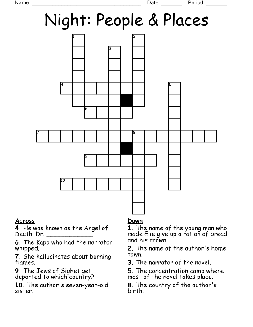 Night:  People & Places Crossword
