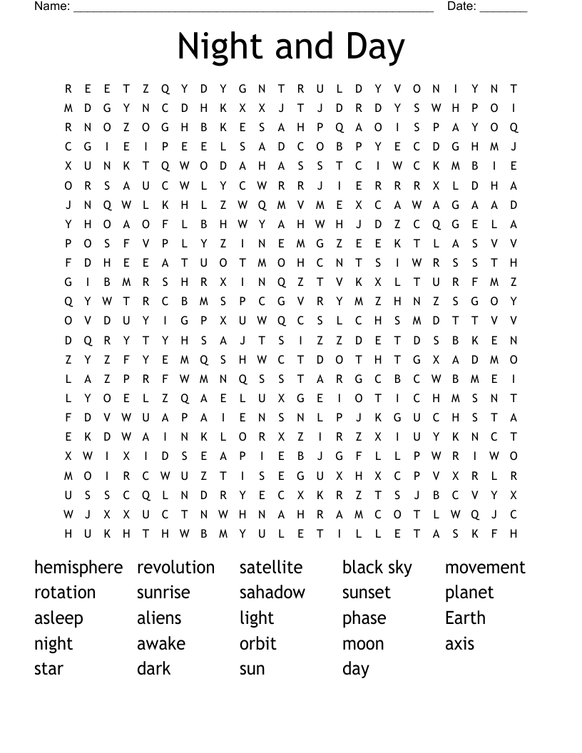 Night and Day Word Search