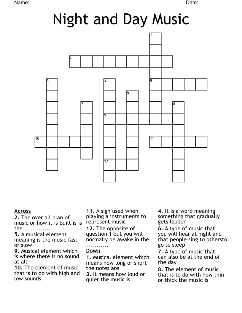 Night and Day Music Crossword