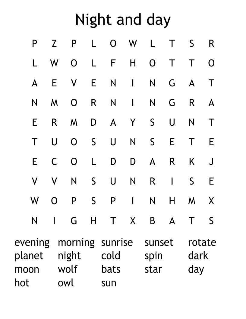 Night and day Word Search