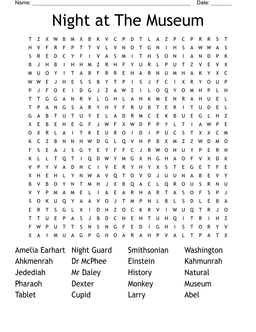 Night at The Museum Word Search