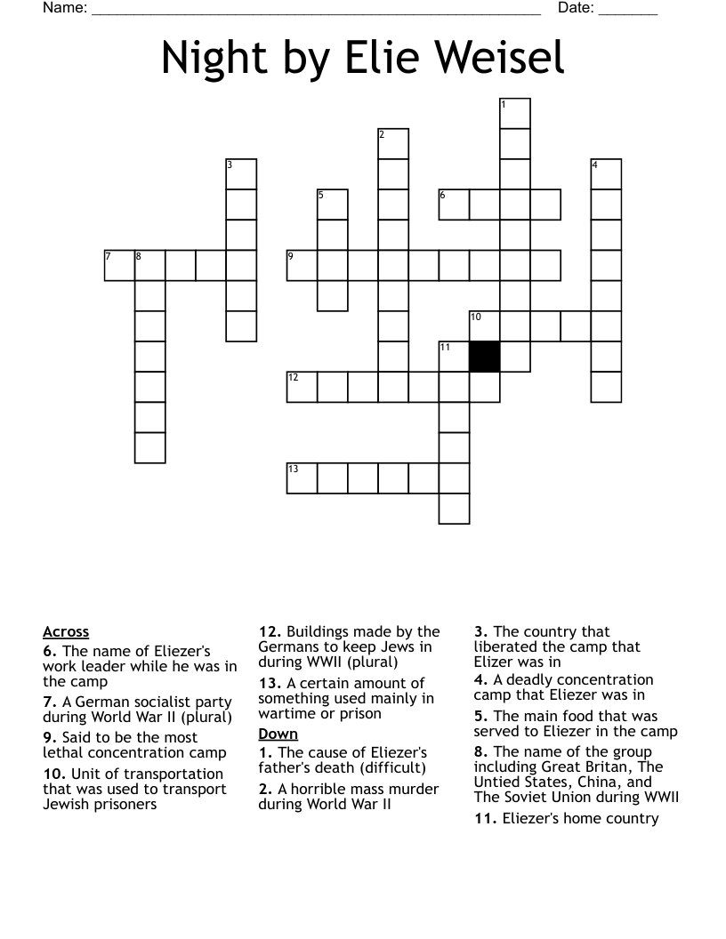 Night by Elie Weisel Crossword