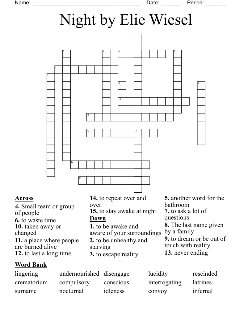 Night by Elie Wiesel Crossword