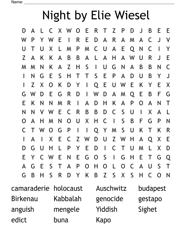 Night by Elie Wiesel Word Search