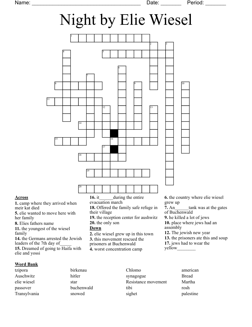 Night by Elie Wiesel Crossword