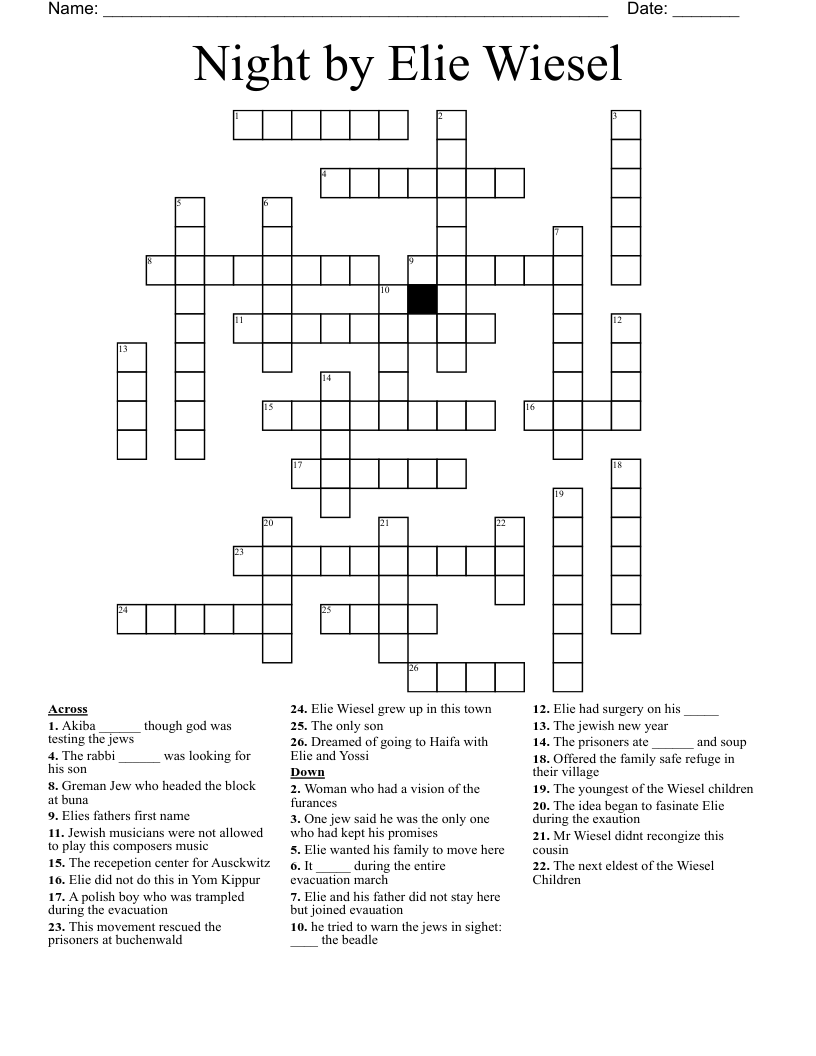 Night by Elie Wiesel Crossword