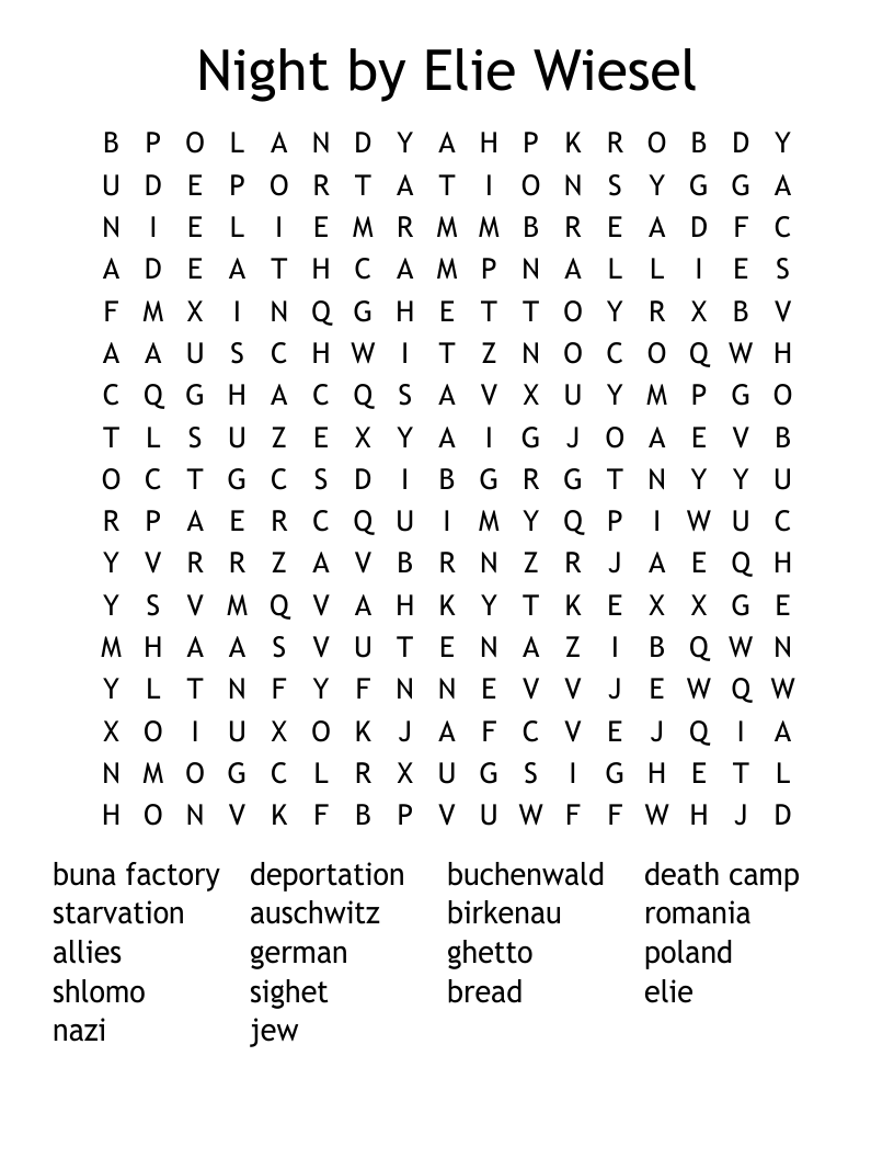 Night by Elie Wiesel Word Search