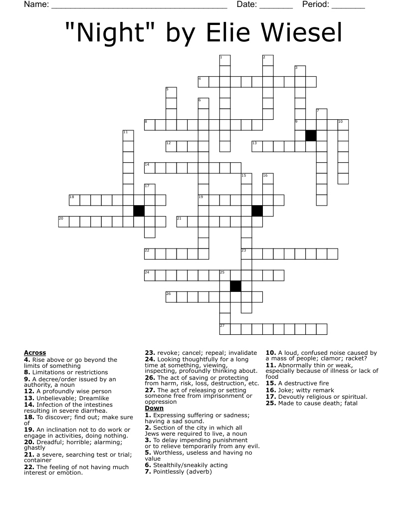 "Night" by Elie Wiesel Crossword