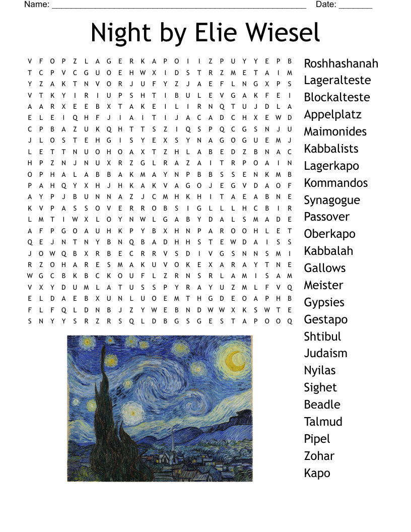Night by Elie Wiesel Word Search