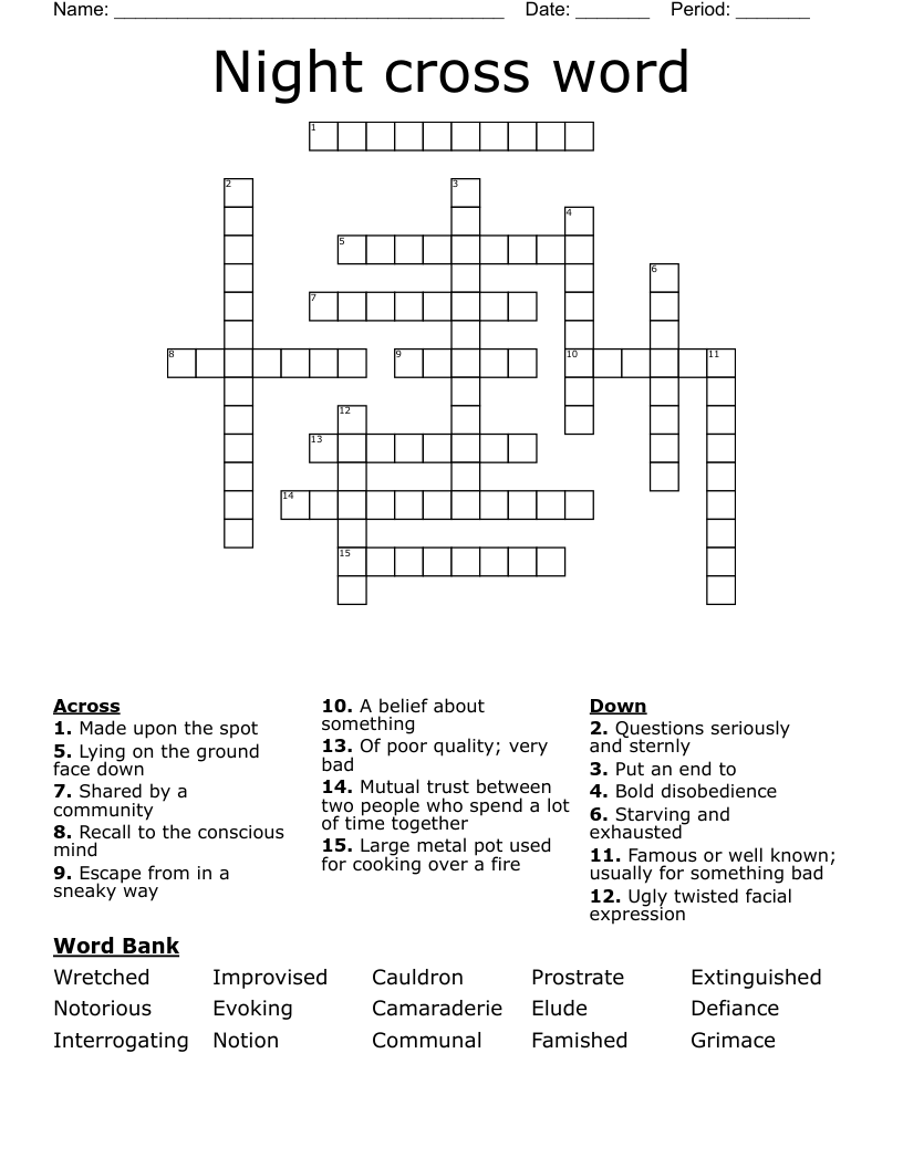 Night cross word 