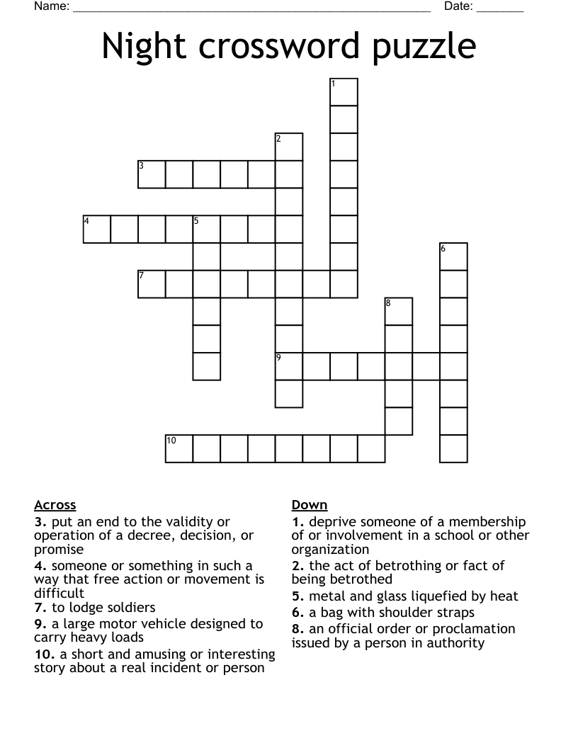 Night crossword puzzle 