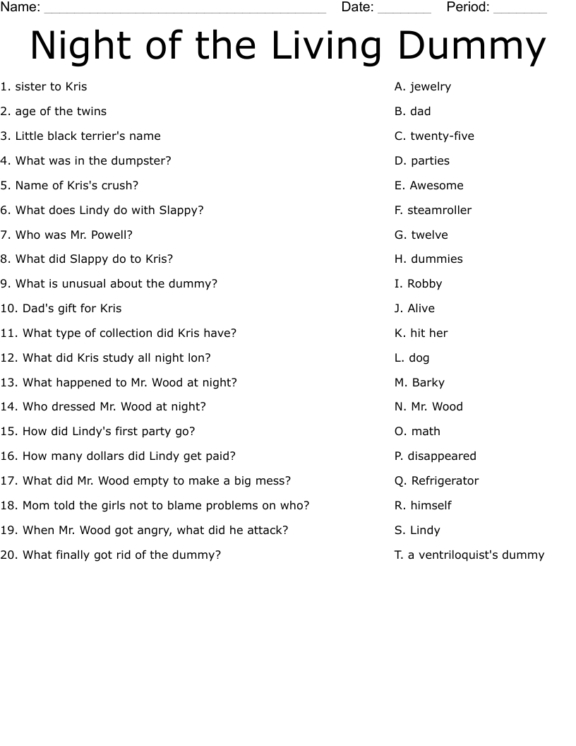 Night of the Living Dummy Worksheet